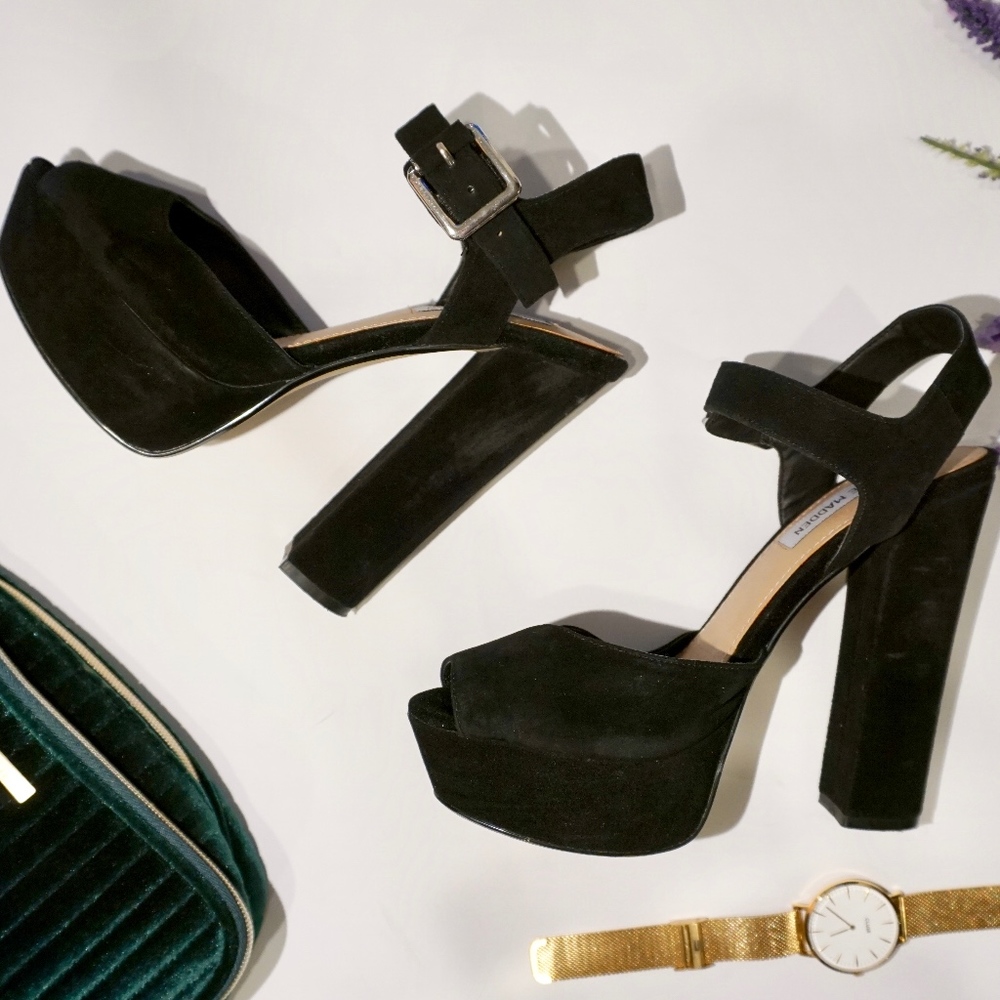 Steve Madden JILLYY Platform Sandal Black Suede